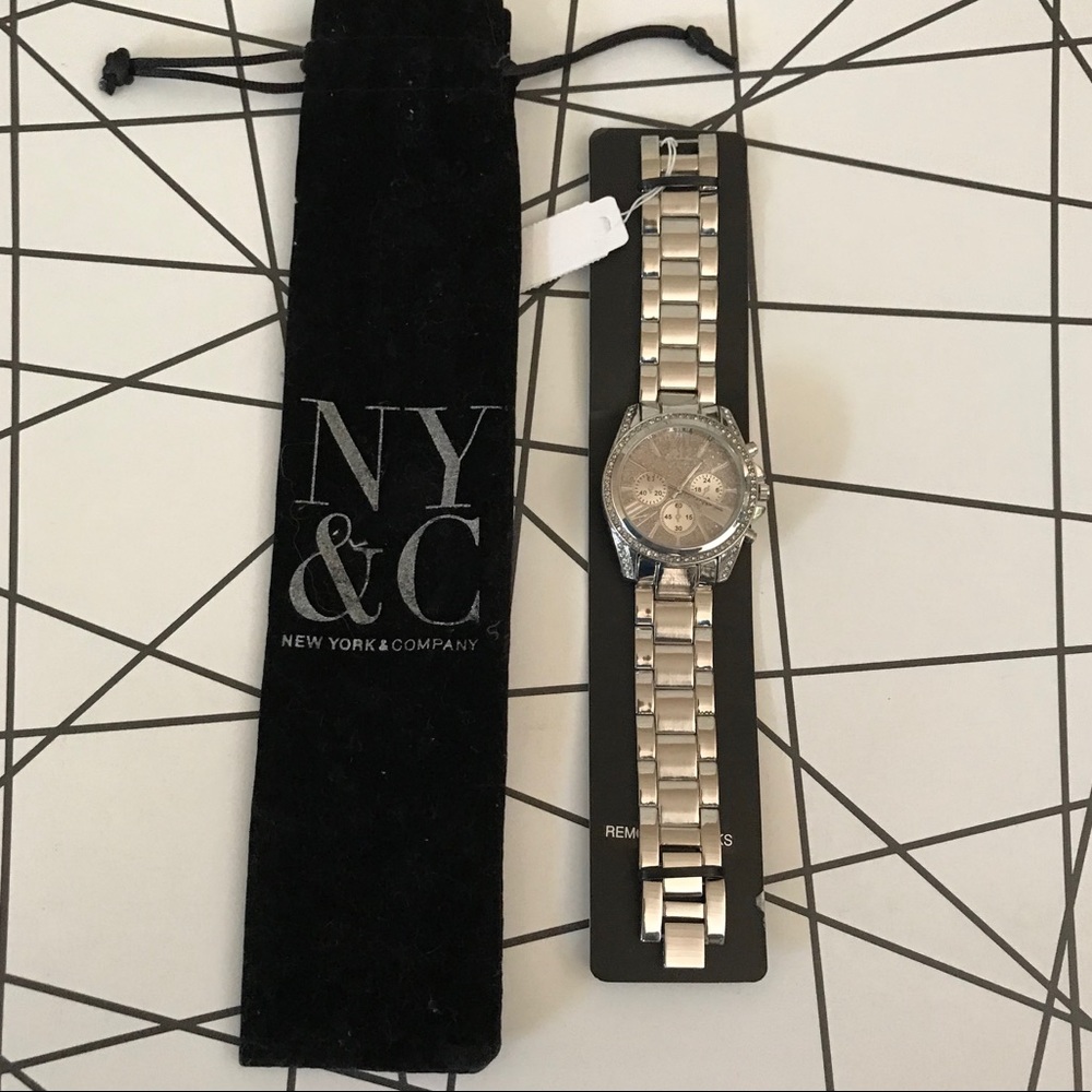 NWT New York and Company Silver Rhinestone Bezel Bracelet Watch